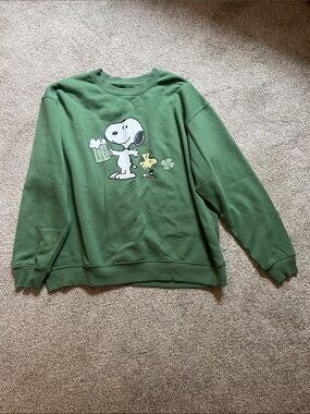 Peanuts Green Snoopy & Woodstock Crewneck Sweatshirt